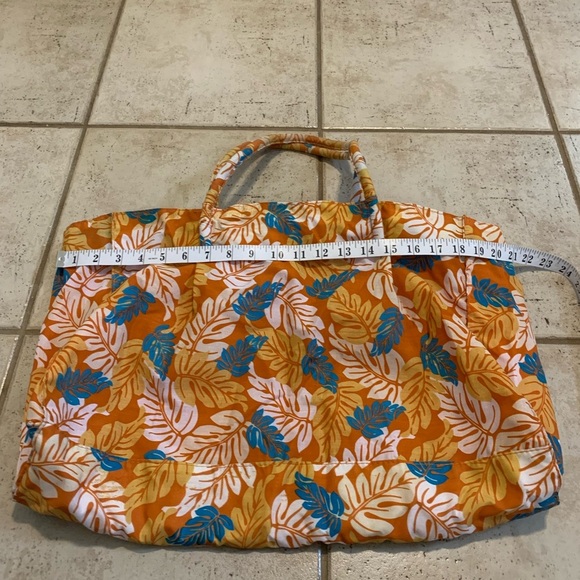 Tropical Floral Print Tote Bag, Orange and Blue - Picture 2 of 9
